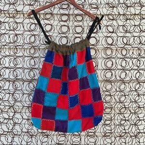 Vintage corduroy patchwork drawstring bag